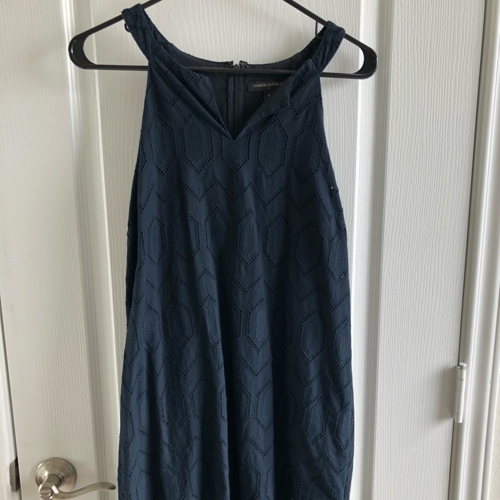Banana Republic navy eyelet dress